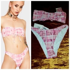 Twiin No Doubt Pink Plaid Bikini Set